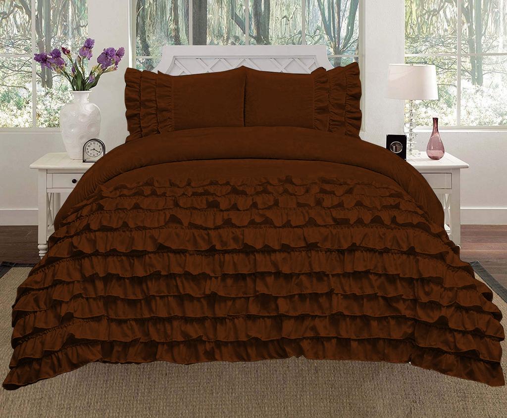 Luxora 3PC Egyptian Cotton 600TC Duvet Set with Asymmetric Half Ruffle Charm - Multi Sizes & Colors (1 Duvet Cover & 2 Pillow Shams)