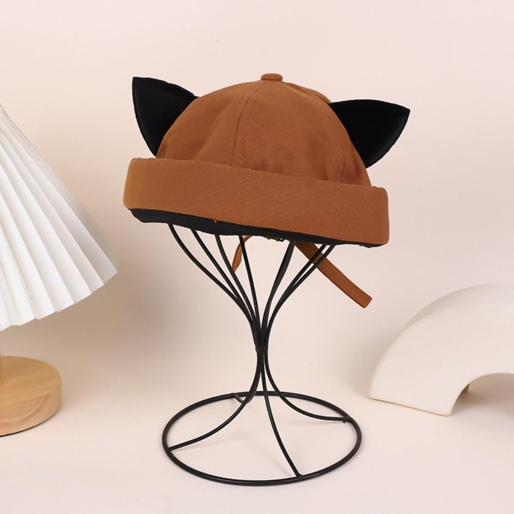 Cute Cat Ears Brimless Hat Adjustable Woman's Landlord Hat Creative Solid Color Docker Hat Camping