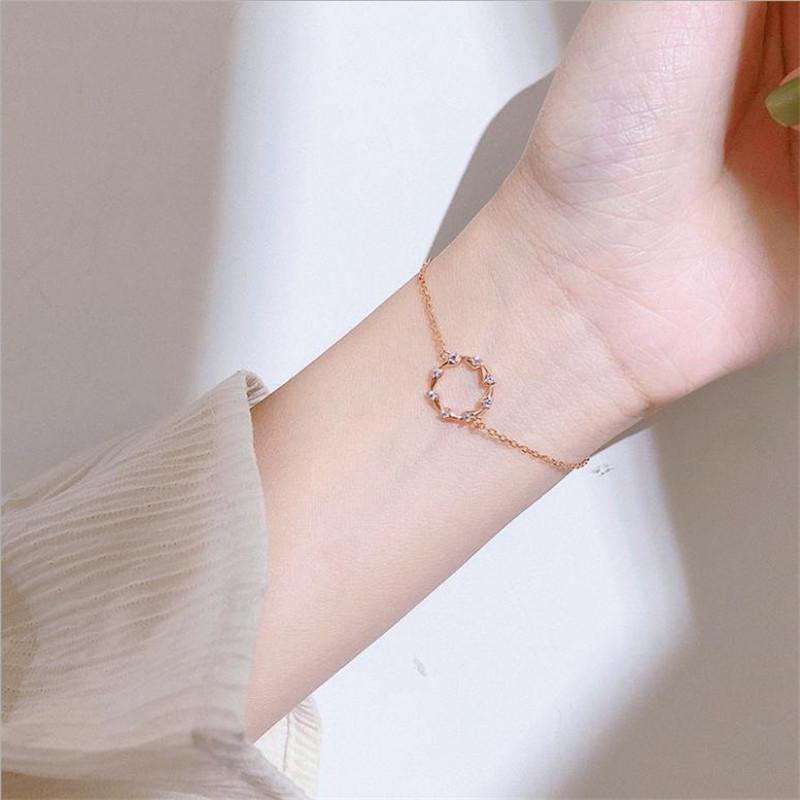 Luxury Crystal Rose Gold Round Bracelet Women Jewelry Fashion Princess Silver 925 Sterling Bracelets Lady Engagement Gift