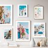 Santorini Aegean Town Scandinavia Flowers Sea NordicPosters Wall Art Canvas Painting And Prints Pictures For Living Room Decor
