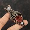Красный резной костяной кулон с медным лицом, обернутый проволокой, кулон из меди ручной работы, подвески из радужного лунного камня, изящные драгоценные камни для подарка
