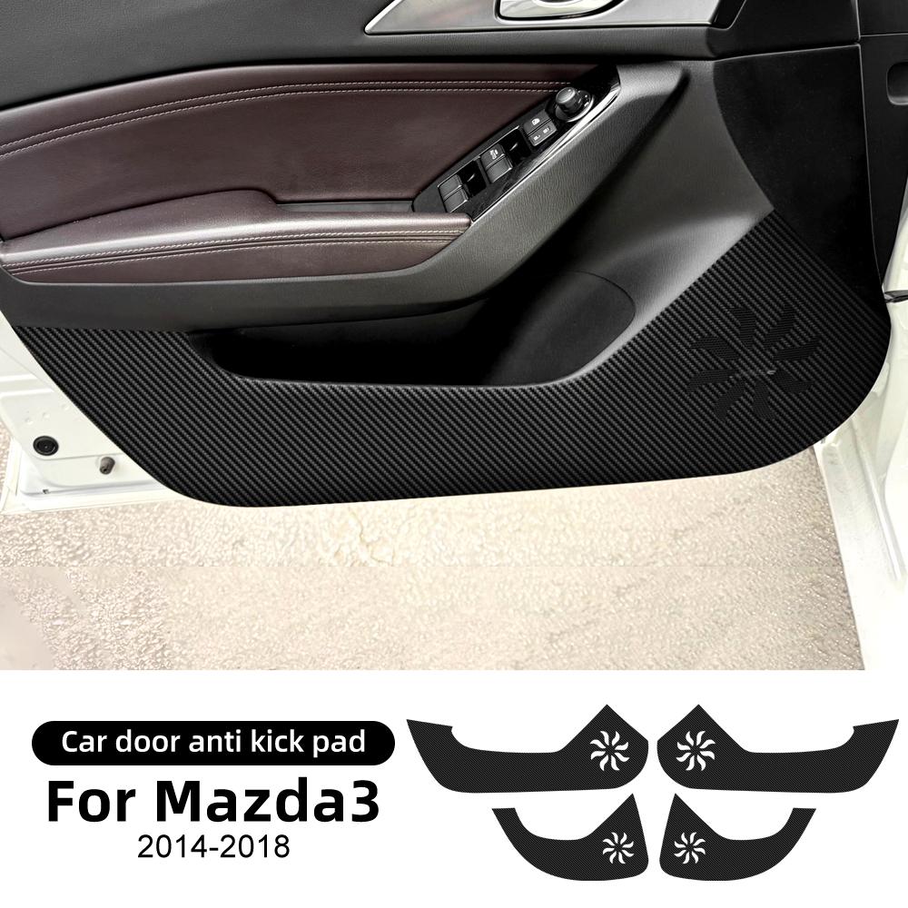 4PCS Car Door Anti-Kick Protection Pad for Mazda 3 2014 2015 2016 2017 2018 Suede Leather Carbon Fiber Style Interior Sticker