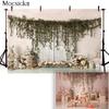 Mocsicka rabbit backdrop Spring newborn wooden wedding background for photo stduio Infant wood door green plants photo backdrops
