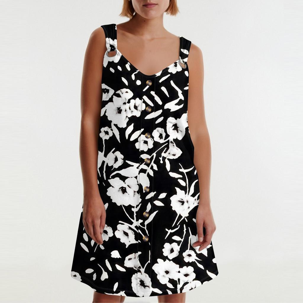 Women's Summer Dress With Pocket Sleeveless Floral Print Sundress