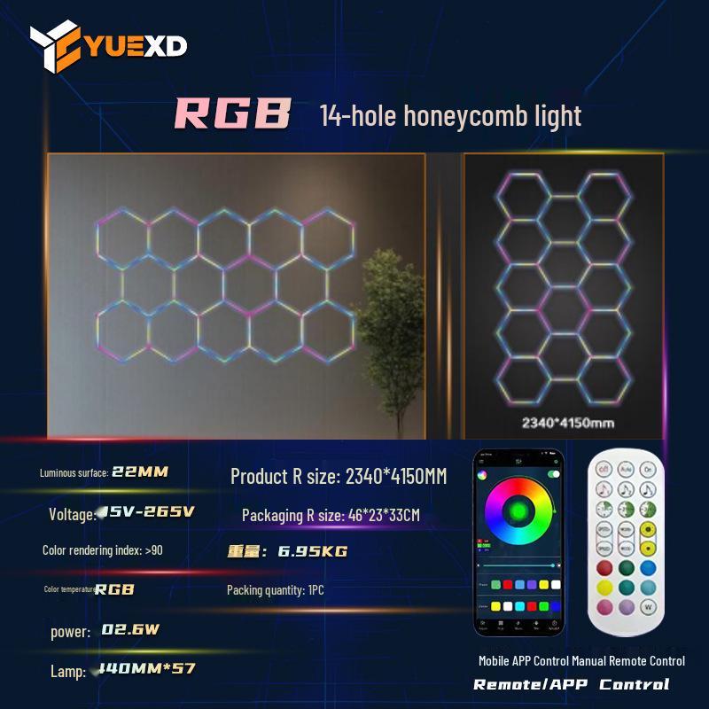 RGB Honeycomb LED Hexagonal Garage Light 110V - Wide Voltage for Car Wash and Workstation