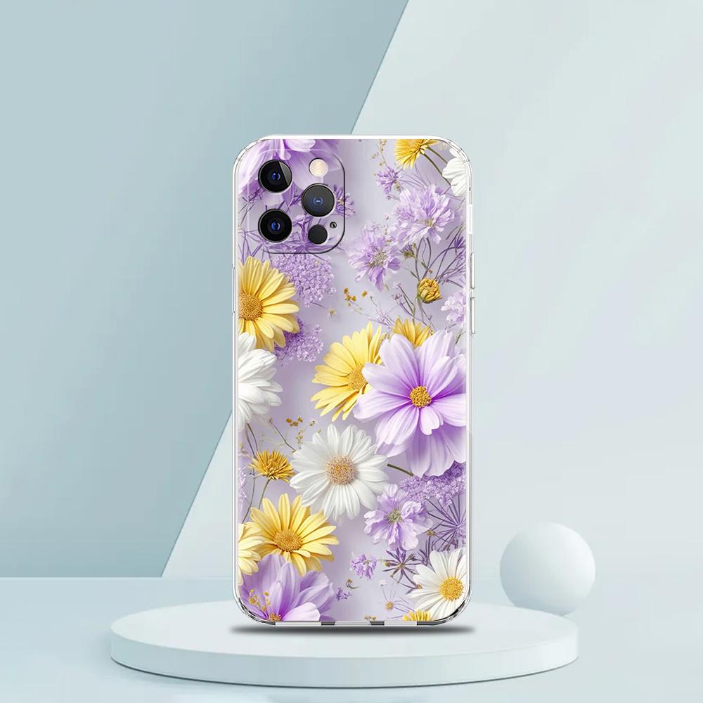 Мягкий прозрачный чехол-бампер из ТПУ для iPhone 16 15 14 13 12 11 Pro Max XR 8 7 Plus XR Чехол Сумки с рисунком Маленькие Цветы Звезды