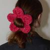 Slowslowly Wool 100% Handmade Crochet Dasy Big Flower Hair Scrunchie _ Red