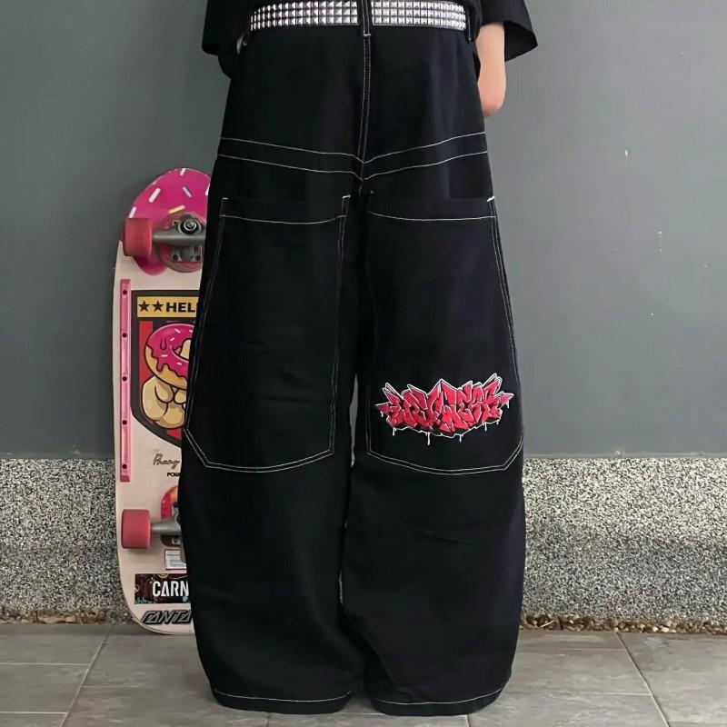 Y2K Hip Hop Streetwear Wide Leg Straight Cut Denim Pants Men Fall Casual Loose Fit Cotton Jeans