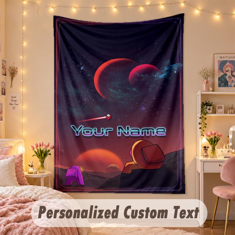 Custom Personalized Tapestry,Among Us Print Custom Name Text Wall Art Hanging for Bedroom