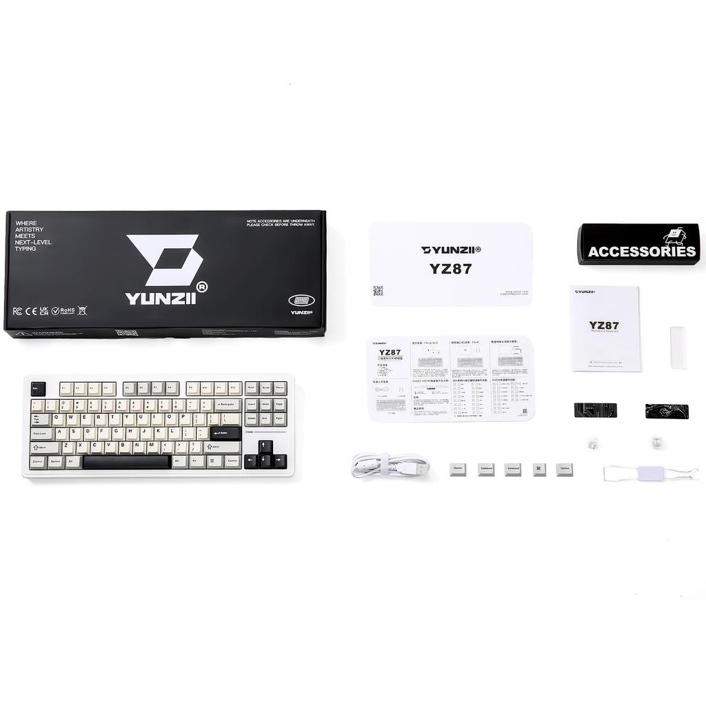 YUNZII YZ87 Mechanical Keyboard with Gasket TKL Wireless Hot Swapper Gaming Keyboard 4 Layer Pad NKRO RGB Backlight for Technical Compliance Certified