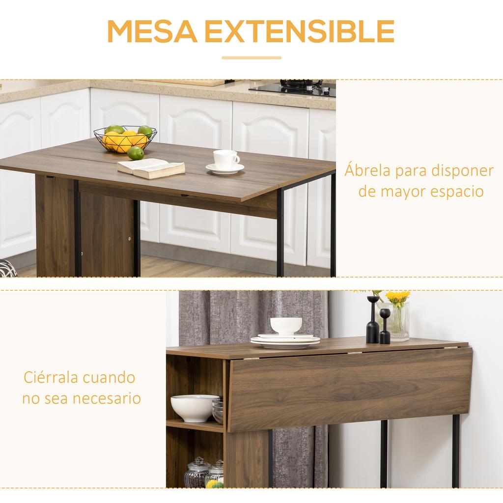 Bar Table, Extendable, 3 Shelves, Metal Frame, 120 x 76 x 91.4 cm, Brown