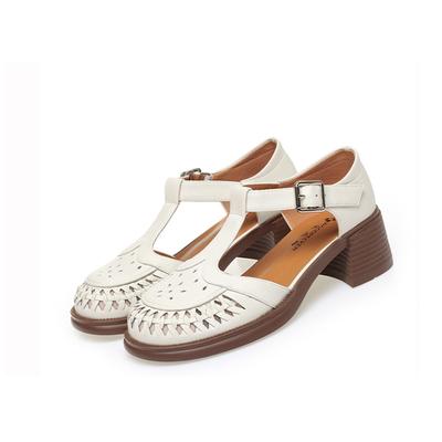 Римские сандалии Летняя обувь для женщин Обувь с открытым носком Ажурные одинарные туфли Ажурная плетеная обувь-клетка из свиной кожи Повседневная Дышащая Простая для работы