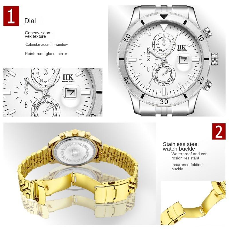 IIK Водонепроницаемые спортивные часы с календарем, мужские наручные часы с ободом, деловые кварцевые мужские часы