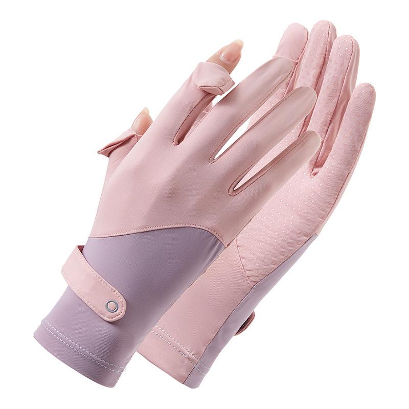 Sun Protection Gloves for Women Summer Coolness Outdoor Sun Protection Thin  Breathable  Anti Slip  Sports Cycling Ice Silk Finger Exposed Gloves