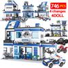 Police Station 4 IN 1 Building Blocks Military  Helicopter Car Team Bricks Kids Toys