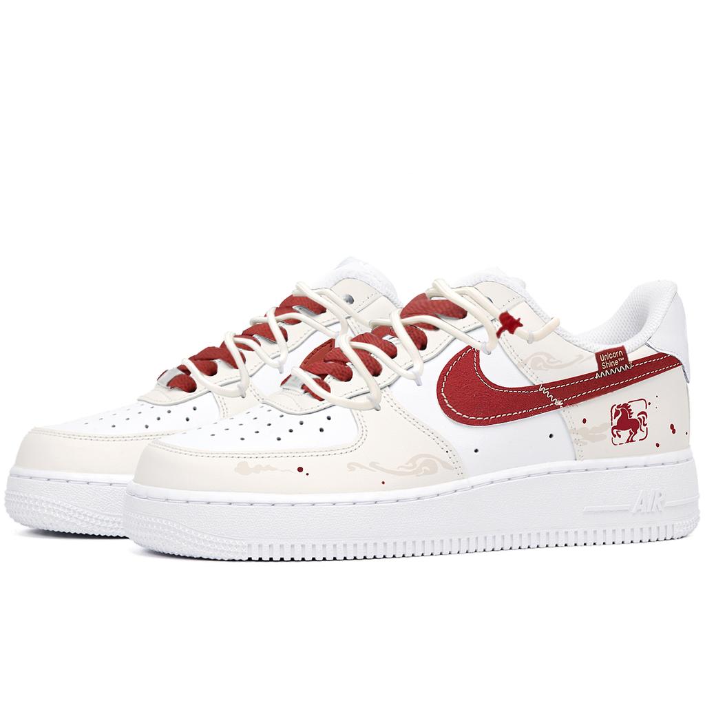 Nike Air Force 1 Blazing Flame And Cloud Striding Abrasion Resistant Low top Skateboard Shoes Unisex Beige Red CW2288-111(Team342-)