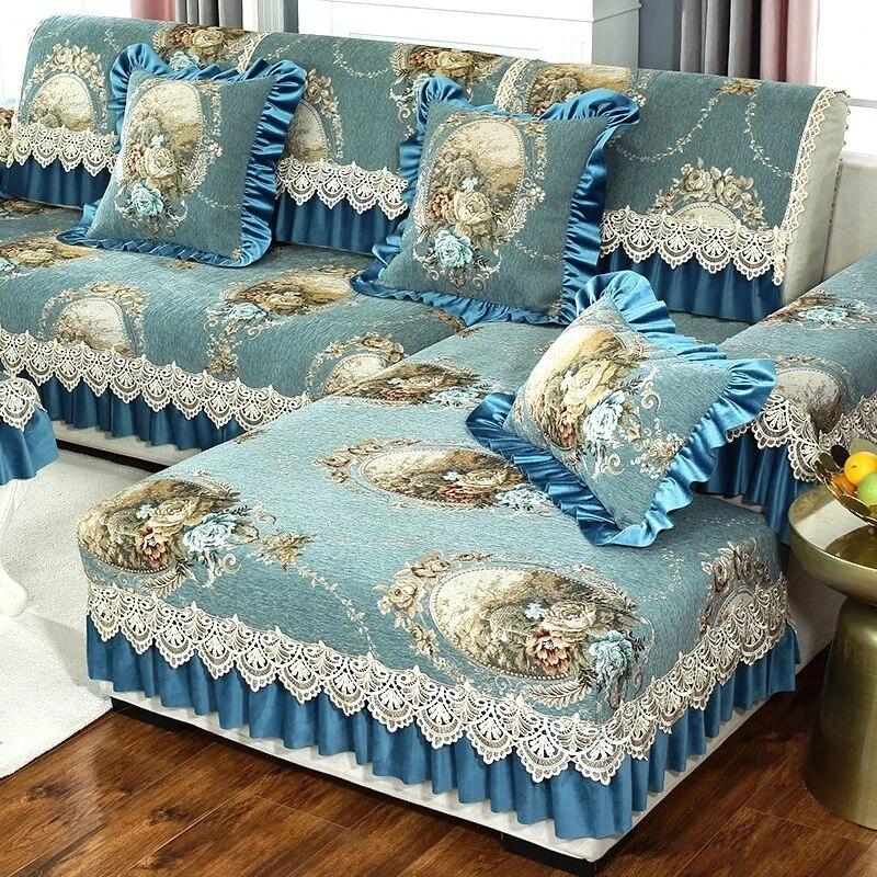Lacehem-style Sofa Cover High-end Luxury Four Seasons General-purpose Sofa Cushion Cover Non-slip Fabric Skirt Swing Sofa Film