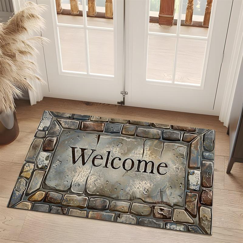 Weathered Cobblestone Pattern Floor Mat Heat Resistant Foldable Edge Sealed for Outdoor Patio or Garage Kitchen