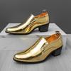 Мода Новая Британская Мода Мужская Золотая Остроносая Обувь на Толстой Подошве для Увеличения Роста Мужские Мокасины Свадебные Выпускные Вечерние Туфли