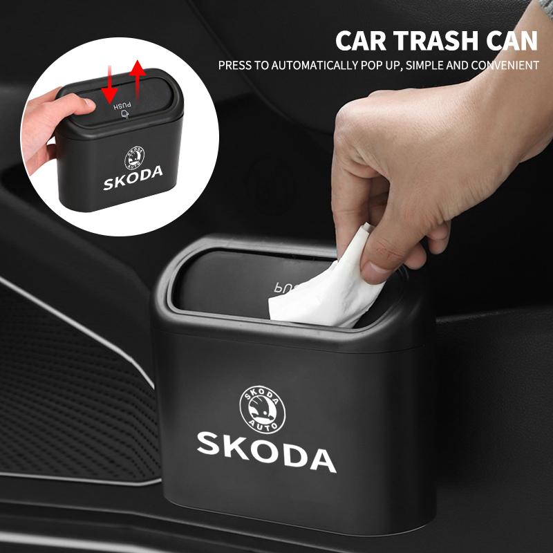 NYDM6 Car Interior Trash Bin Miscellaneous Storage Box For Skoda Octavia MK2 MK 2 3 A5 A7 A8 Fabia Karoq Superb Rapid Kamiq Scala