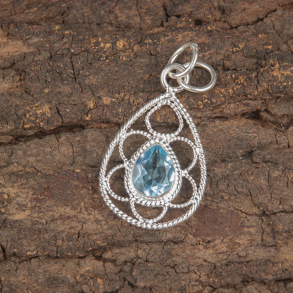 Подвеска с драгоценным камнем «Небесно-голубой топаз», великолепные ювелирные изделия ручной работы, ювелирные изделия из цельного серебра 925 пробы, подвеска на каждый день для свадебного подарка