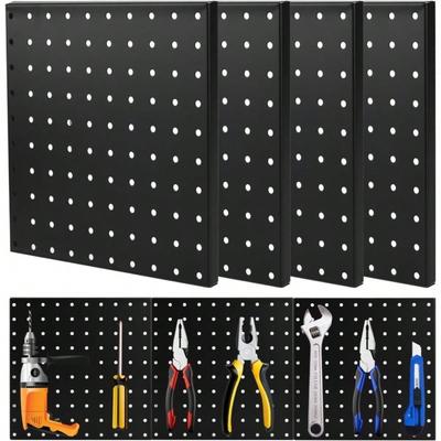 Металлический настенный органайзер Pegboard, 4 шт. прочных черных панелей для гаража, мастерской, комнаты для рукоделия