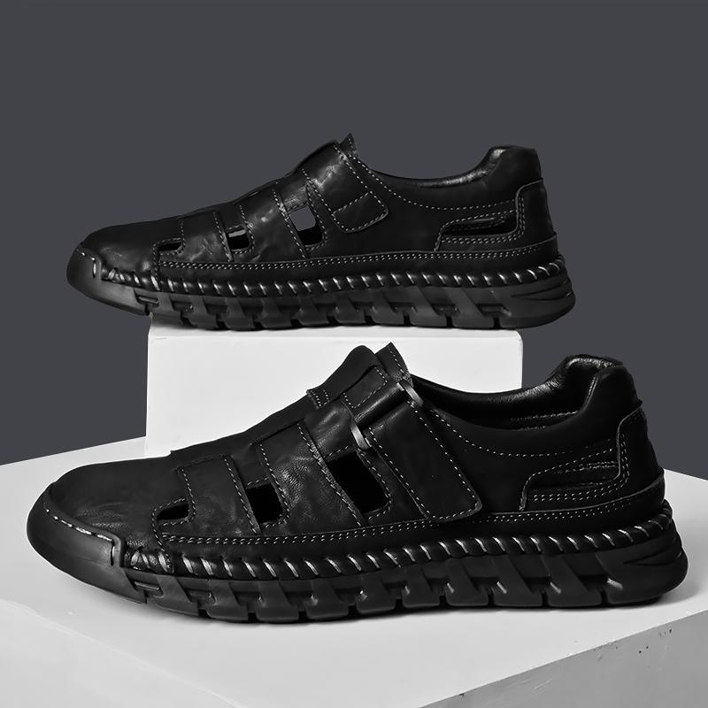 Модные мужские сандалии из натуральной кожи, походная обувь на открытом воздухе, повседневные сандалии на плоской подошве, пляжная обувь ручной работы, модные универсальные сандалии для лета