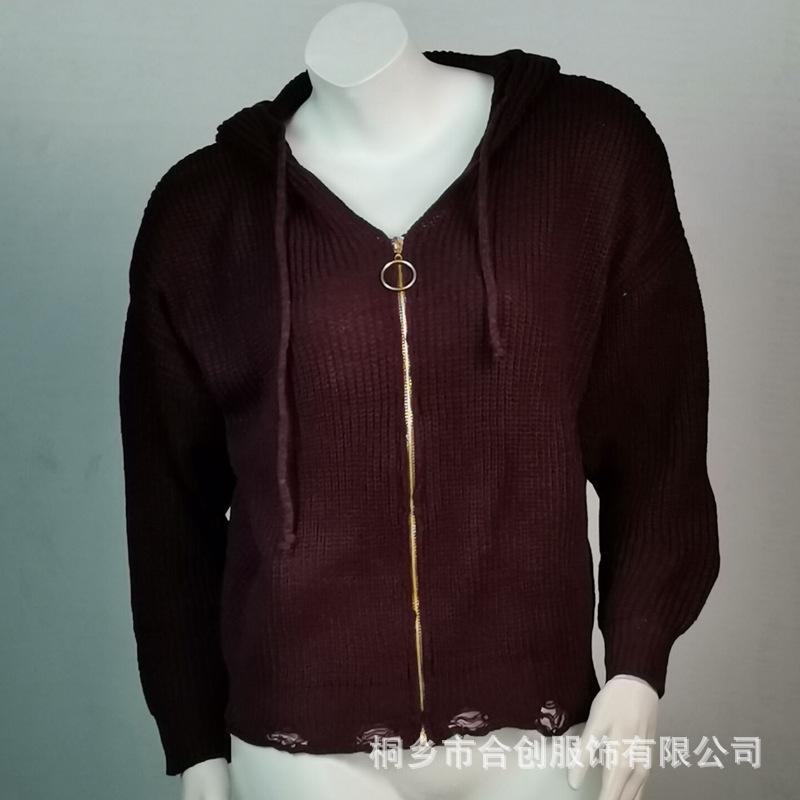 Women S Hooded Zip Up Loose Fit Irregular Sweater