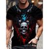 Men's 3D Hat Skull Print T-Shirt Casual Crew Neck Short Sleeve Tee Personality Punk Graphic T Shirts