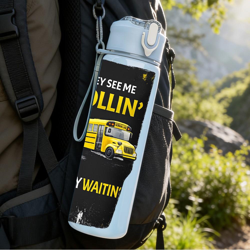 1PC Rolling Can Cooler Slogan Pattern Print 750ml Color Plastic Sports Water Bottle Leakproof Flip Straw Lid Suitable for Sports Office Home Use