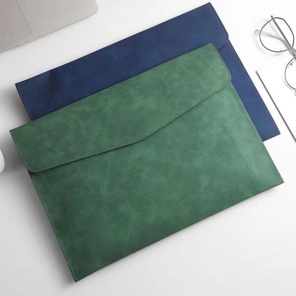 Portable PU Leather A4 Folder Button Design Waterproof File Bag Large Capacity Document Bag