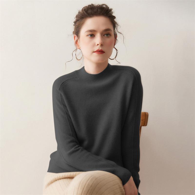 Lekasha Cashmere Brushed Knit Sweater - Half-High Neck Base Layer for Autumn/Winter