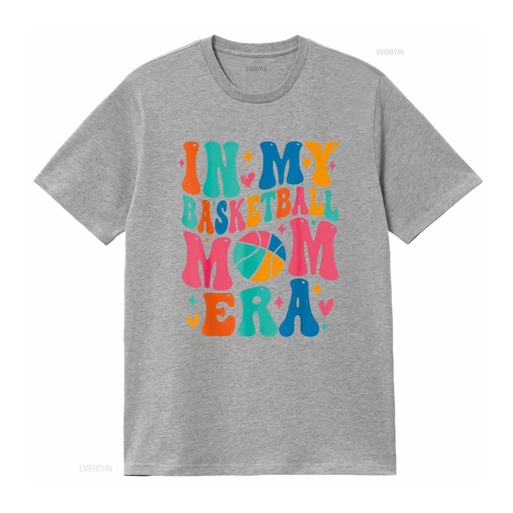 Groovy In My Basketball Mom Era Mama Mother T Shirt vintage Washed graphic Comfortable Top For Everyday Wear Stylish Unisex