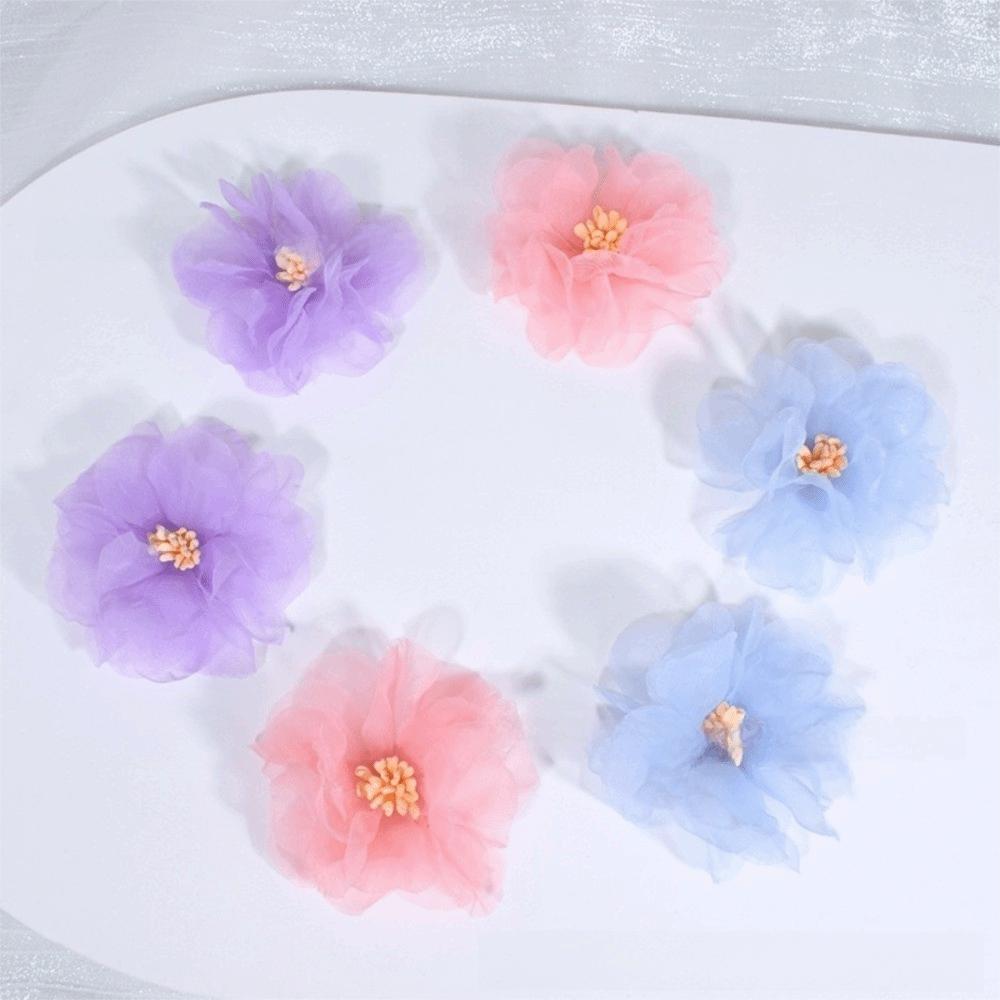 10Pcs 5.5cm Chiffon Flower Embroidered Patches for Wedding Dress Hats Decoration
