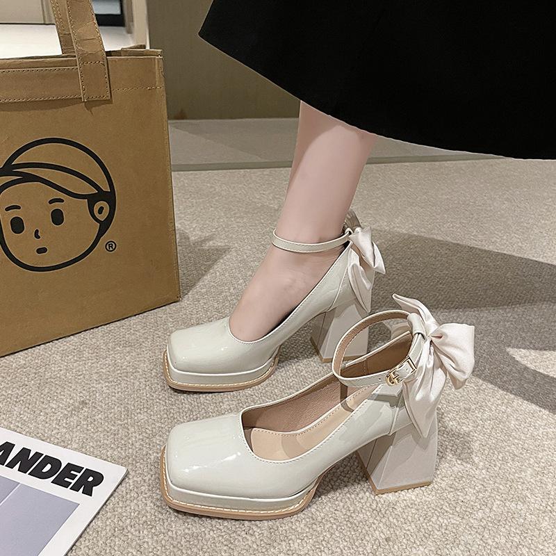 Мэри Джейн Женские Туфли Квадратный Носок Неглубокие С Пряжкой Женские Элегантные Модные Туфли на Высоком Каблуке Женские Вечерние Туфли-Лодочки на Платформе