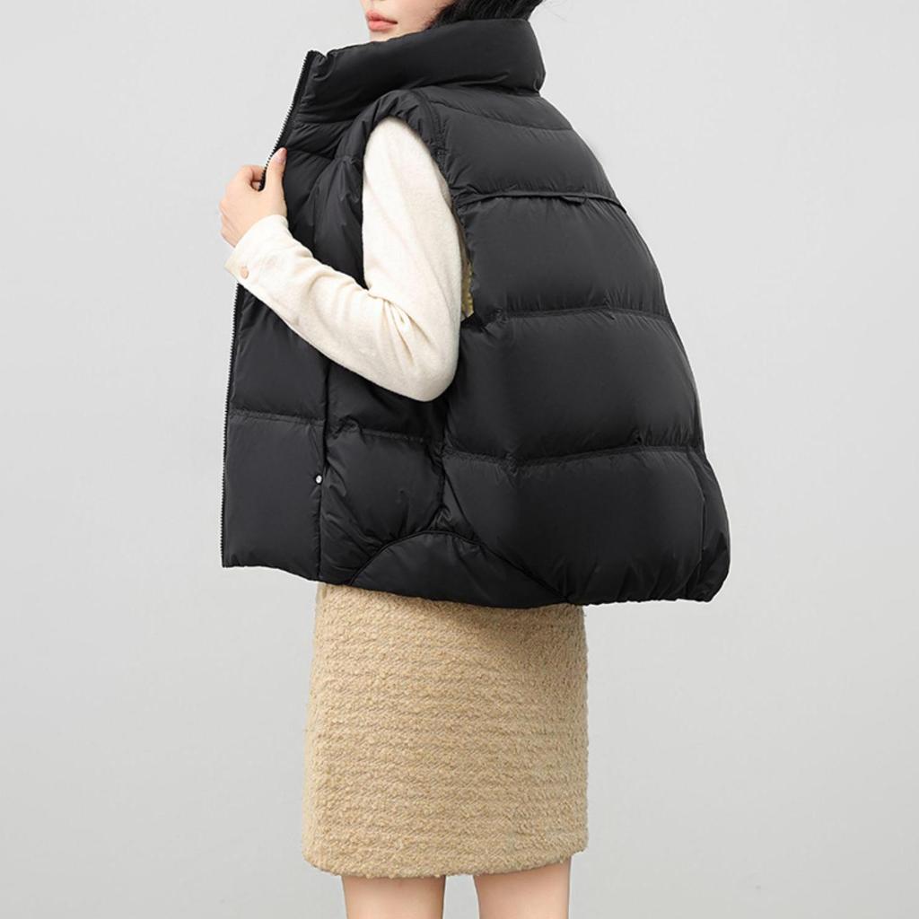 Женская легкая термокуртка без рукавов с воротником-стойкой, белая утиная пуховая куртка, свободный карман, универсальный шикарный жилет