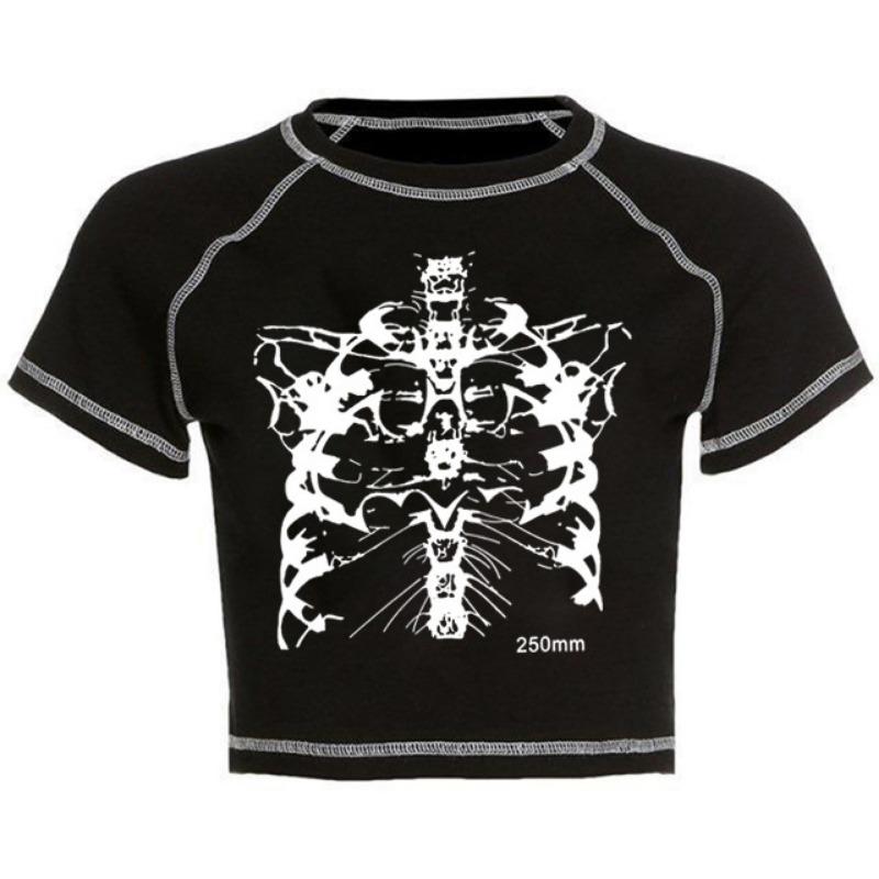 Женская футболка Harajuku Crop Top Harajuku Retro Korean Black Demon Punk Gothic Anime Print Clothes Slim anime