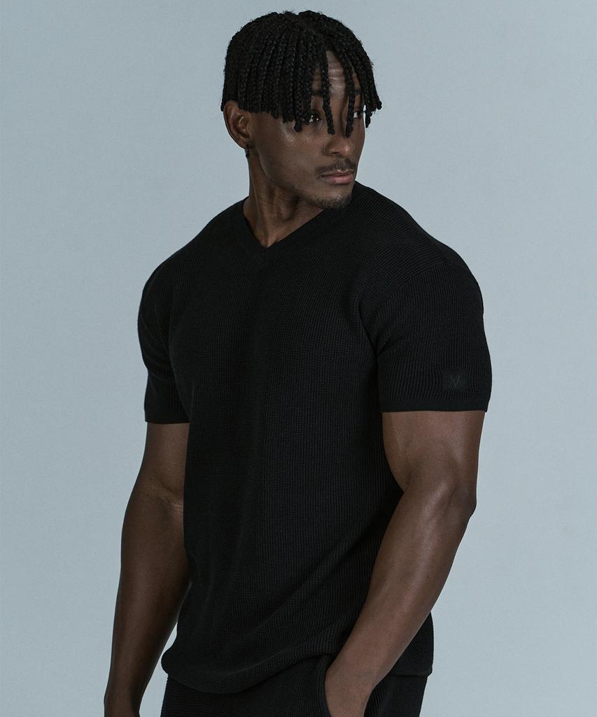 JELEVE Muscle Fit V-Neck Light Knit Short Sleeve