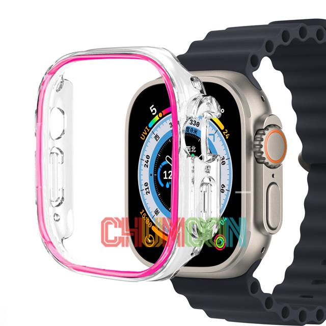 Светящийся чехол для Apple Watch Case Ultra 49 мм, 45 мм, 44 мм, 41 мм, 40 мм, жесткий бампер из ПК, защитная рамка, аксессуары для iWatch 8, 7, 6, 5 SE