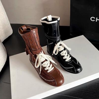 Версия из коровьей кожи~ ботинки для охоты на уток с внутренней высотой, женские, универсальная цветовая гамма, боксерские ботинки на шнуровке, уличные, рабочие, милые, крутые, Mart