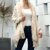Women's Knitted Cape Without Buttons Tassel Cape Shawl Fur Collar Solid Color Cape