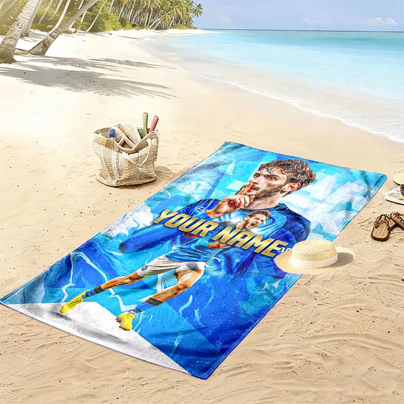 Custom Soccer Star Print Beach Towel, Large Soft Quick Dry Towel for Beach Camping Swimming