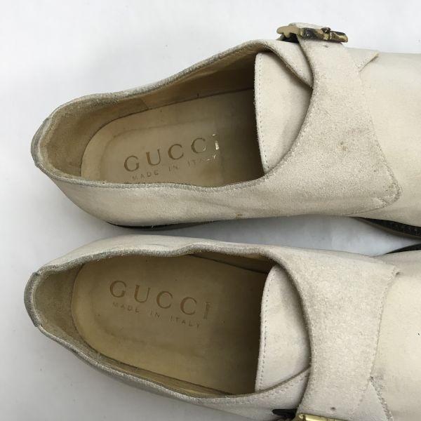 Gucci Туфли из замшевой кожи на ремешке-монахе 45 28-28.5 бело-бежевые(ИСПОЛЬЗОВАЛ)
