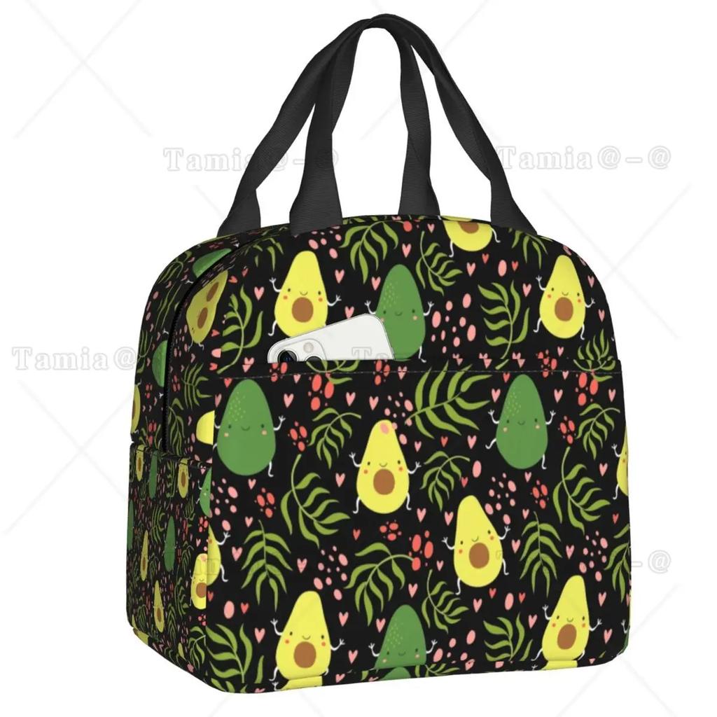 Cute Fruit Avocado Print Insulated Lunch Bag for Women Resuable Cooler Thermal Bento Box Kids School Children