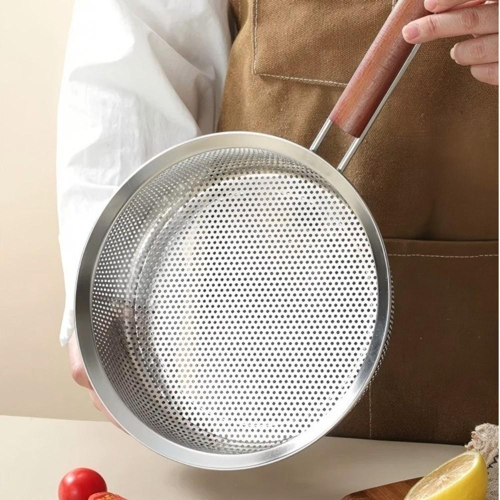 Wooden Handle Mesh Skimmer Spoon Multipurpose Stainless Steel Colander For Kitchen Cooking