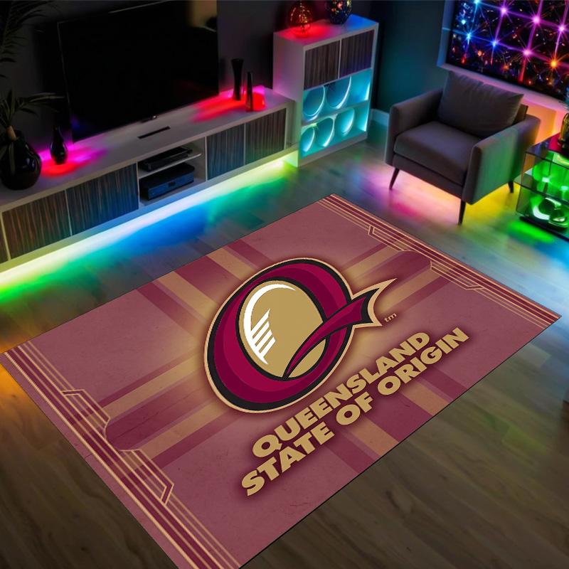 Queensland Maroons Design Crystal Velvet Carpet Cozy Non?Slip Printed Rug For Bedroom Living Room Entrance