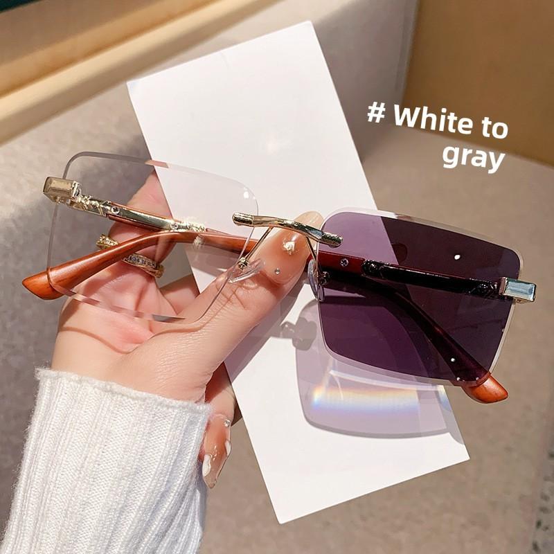Модные безрамные солнцезащитные очки с градиентным серым цветом и защитой UV400 для езды на велосипеде и вечеринок