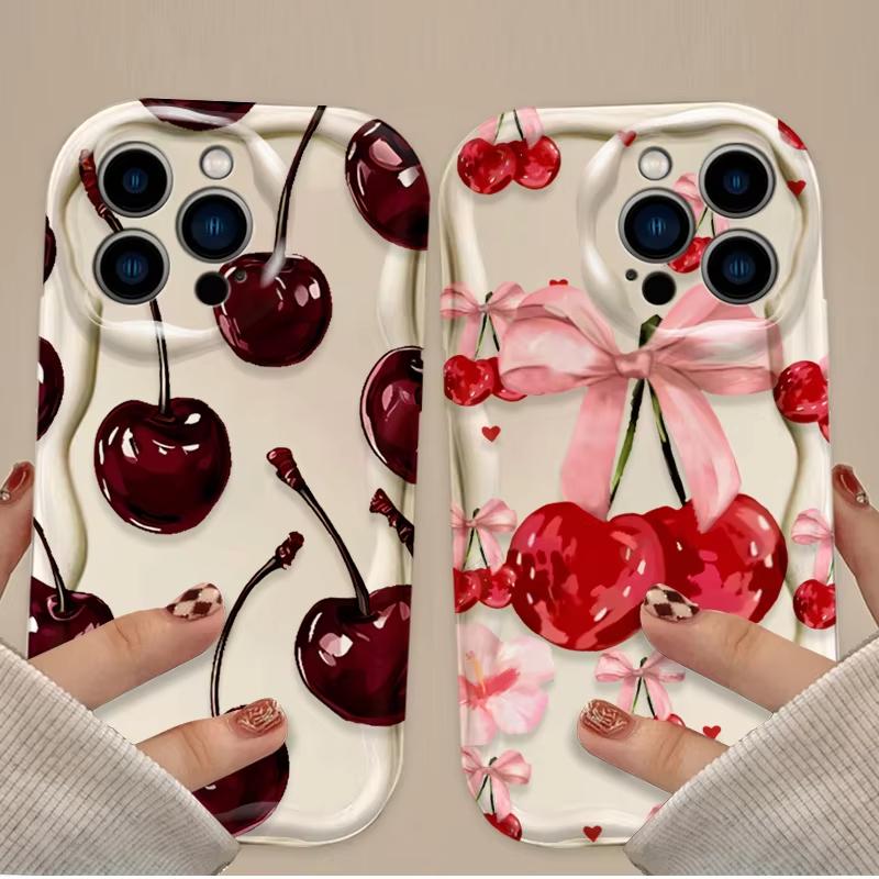Милый красный вишневый бабочка 3D волна чехол для телефона для iPhone 17 Air 16 15 14 Plus 13 12 11 Pro Max 16E XR XS X 7 8 Силиконовый чехол