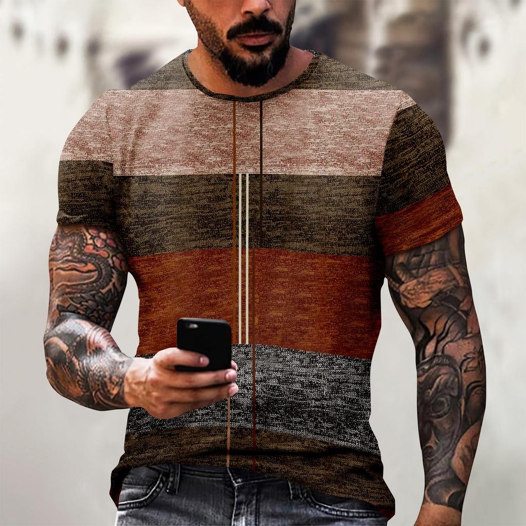 Модный полосатый принт - мужская повседневная футболка с круглым вырезом и короткими рукавами