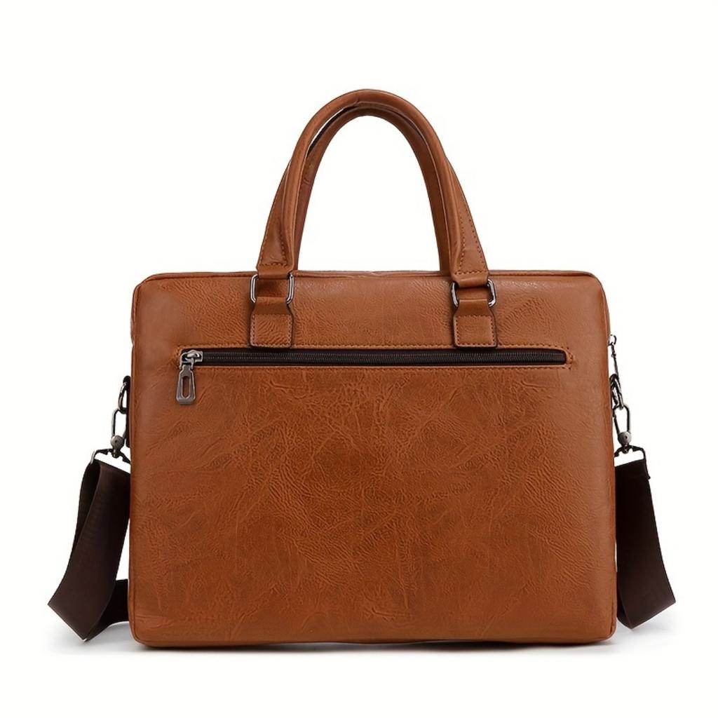 Мужской винтажный деловой портфель - коричневый рюкзак для ноутбука и планшета с регулируемым плечевым ремнем, несколькими отделениями и папкой на молнии